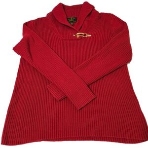 Ralph Lauren Women's Black Label Gold Buckle Ribbed Cowl Neck Sweater Size 1X